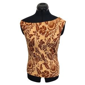 Free People Shea Floral Smocked One Shoulder Top in Apricot Combo S NWT MSRP $68